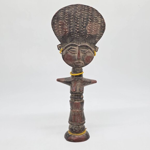Vintage African Wood Sculpture Carved Statue Ashanti Ghana Fertility Doll 13" - Picture 1 of 10